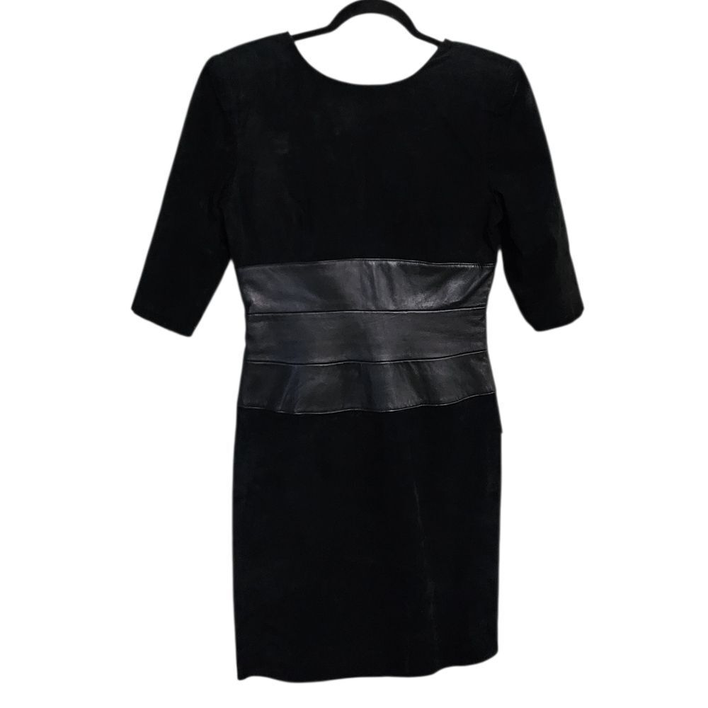 Vintage Pia Rucci Dress 10  Black Leather Sheath Structured Cocktail Career